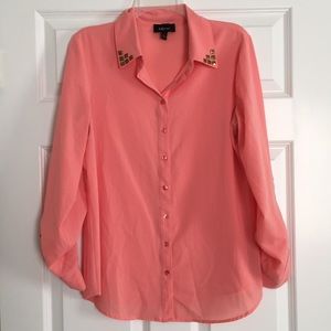 Coral button down with metal details